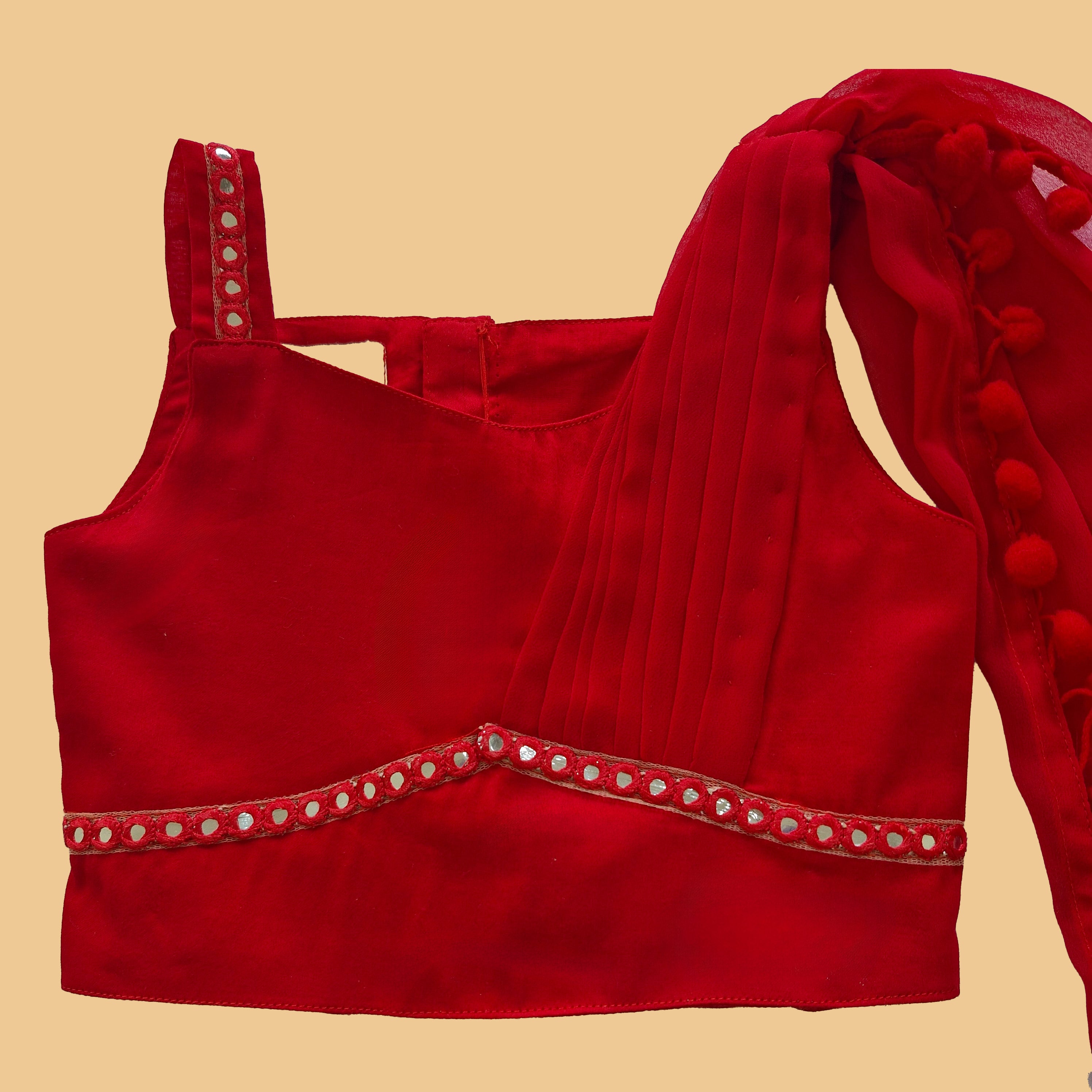 Red & Yellow Mirror work Lehenga Choli - Girls