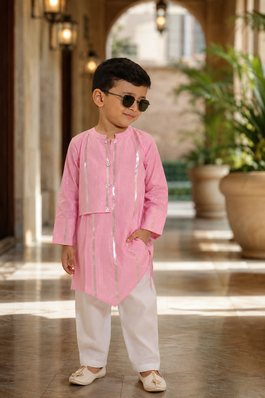 Pink Lurex Kurta Pyjama - Boys