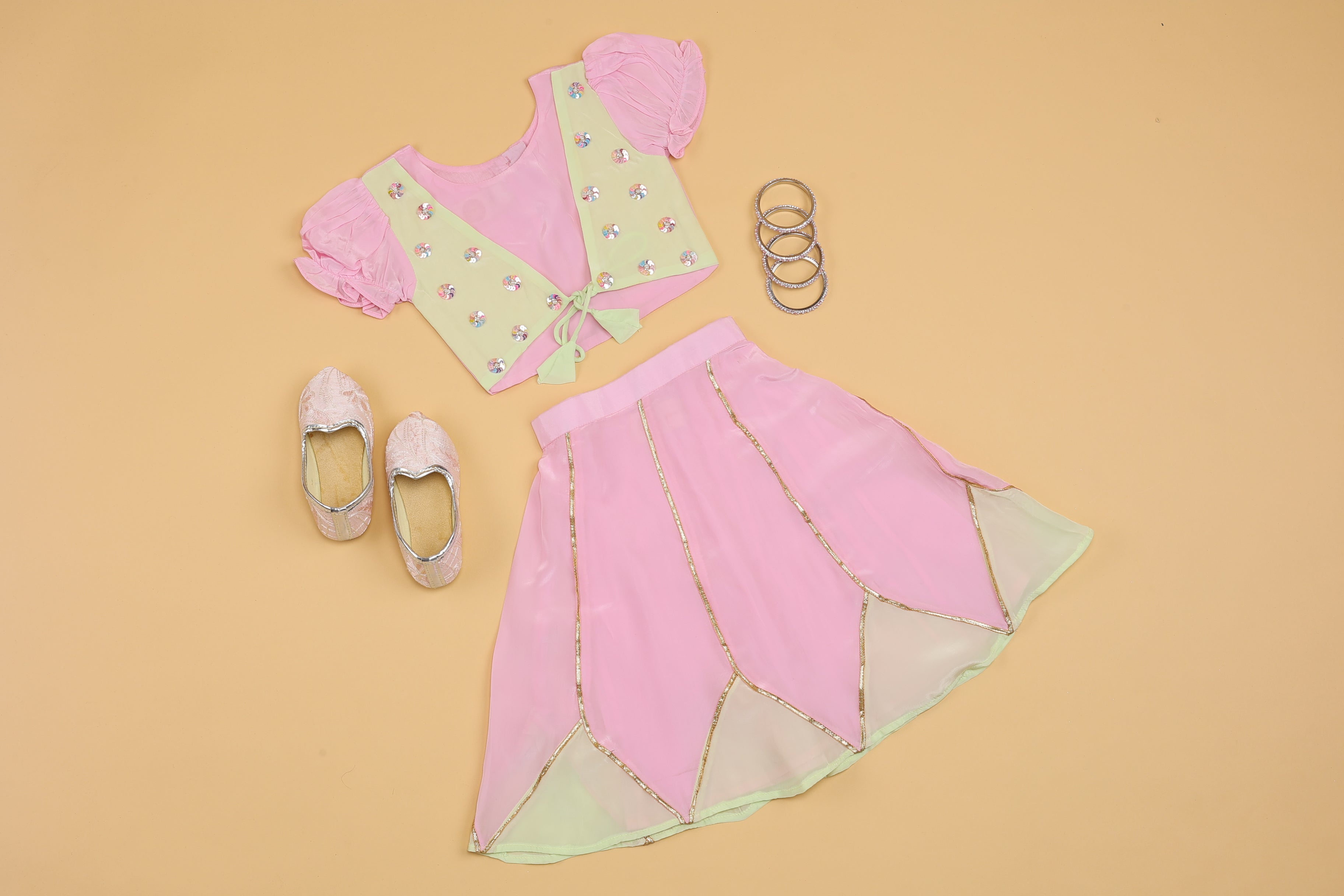 Dual Tone Embellished Lehenga Choli - Girls