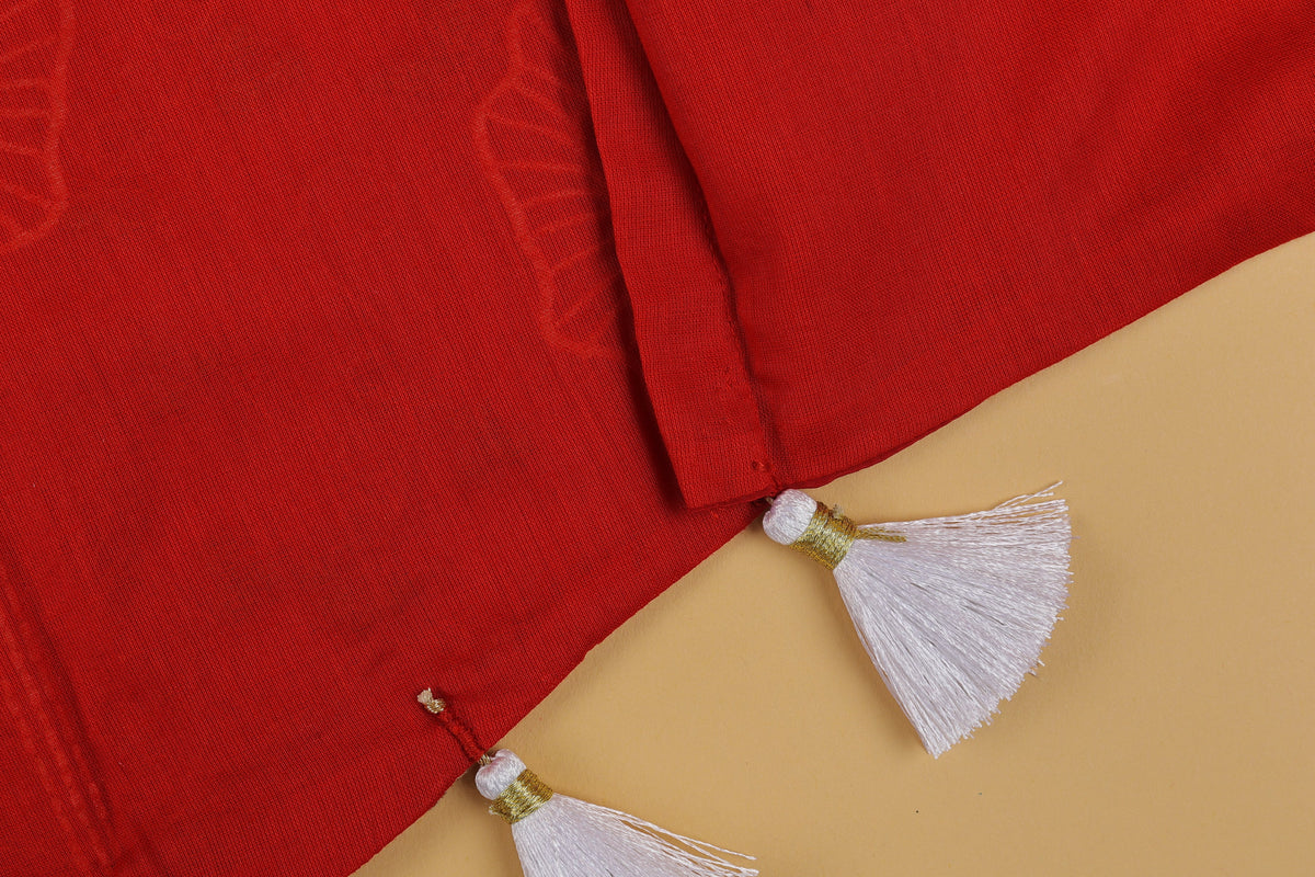 Red Embroidered Crop Top & Palazzo - Girls