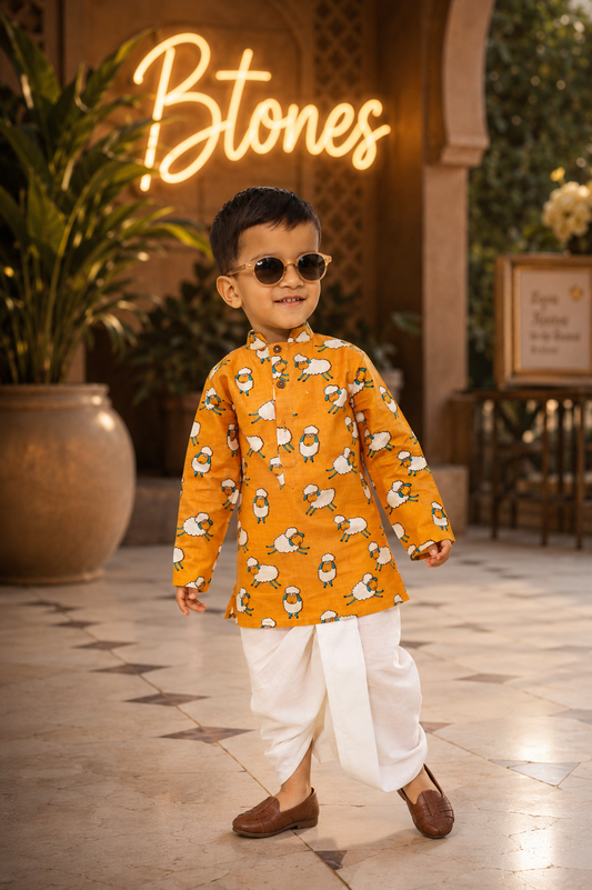 Sheep Printed Kurta Dhoti - Boys