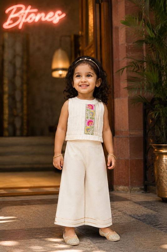 High Neck Khadi Crop Top & Pant - Girls