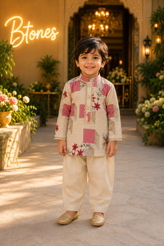 Khadi Block Print Kurta Pyjama - Boys