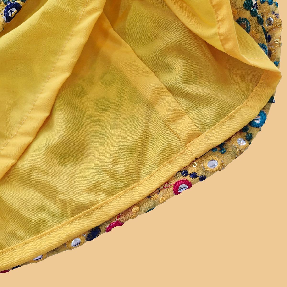 Red & Yellow Mirror work Lehenga Choli - Girls