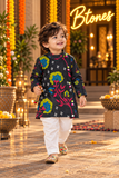 Black Floral Print Kurta Pyjama - Boys