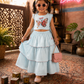 Blue Embroidered Lehenga Choli - Girls