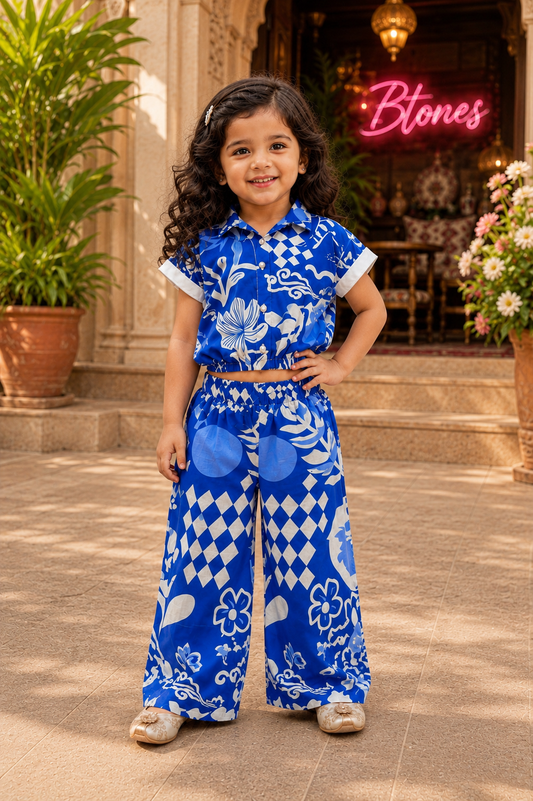 Blue Tropical Print Co-ord Set - Girls