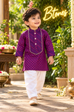 Purple Bandhini Print Kurta Pyjama - Boys