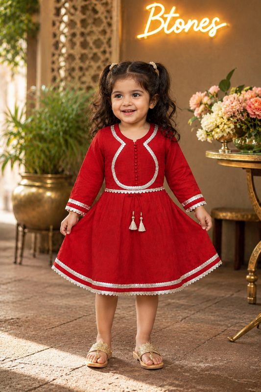 Maroon Embellished Long Frock - Girls