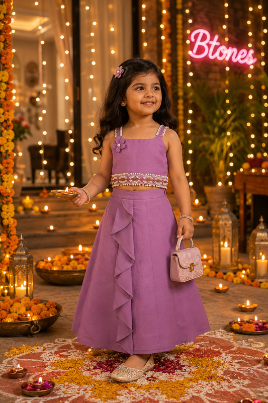 Mauve Embellished Lehenga Choli - Girls