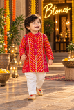 Red Lehriya Print Kurta Pyjama - Boys