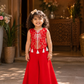 Red Embroidered Crop Top & Palazzo - Girls