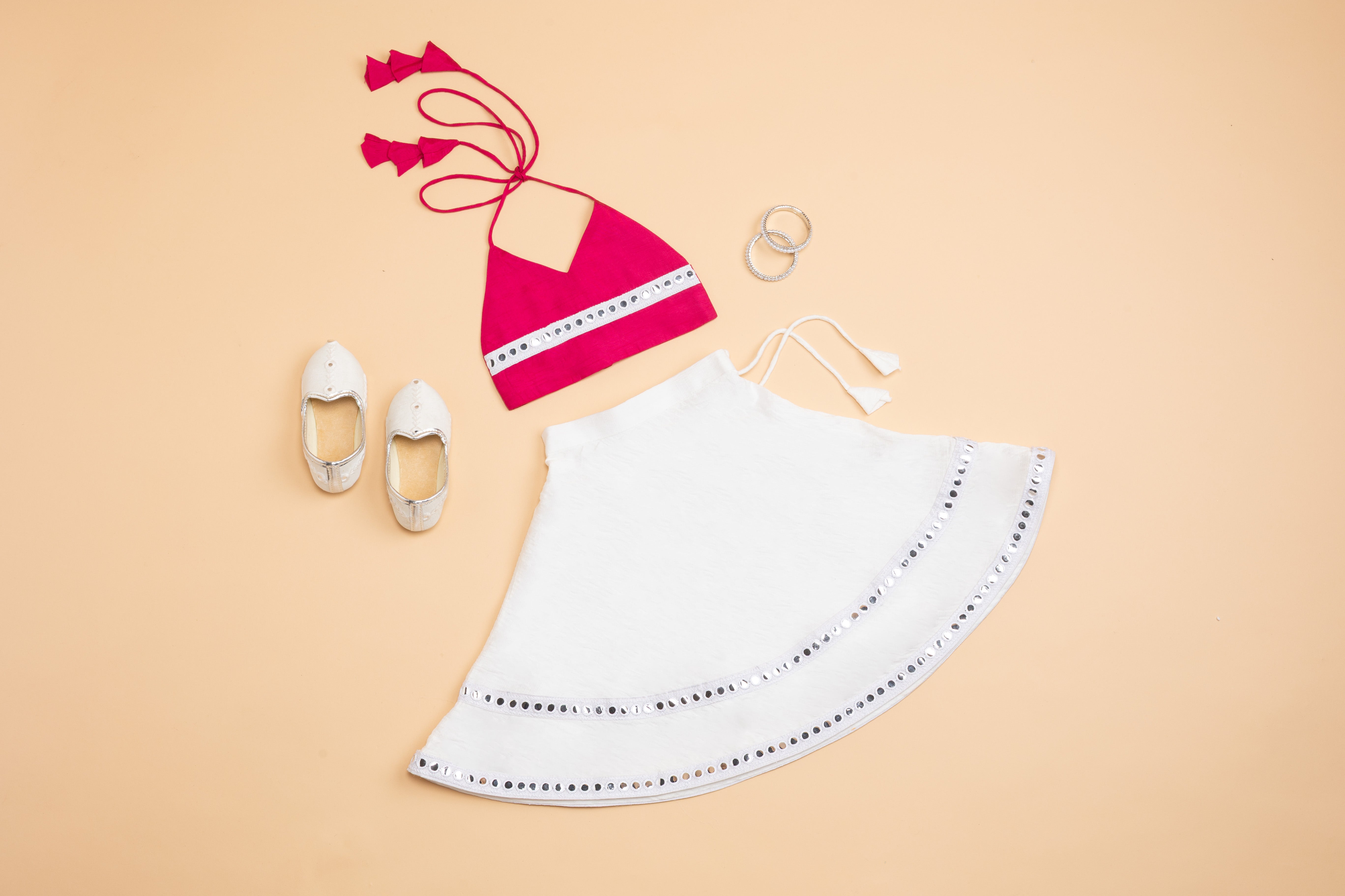 Pink & White Lehenga Choli - Girls