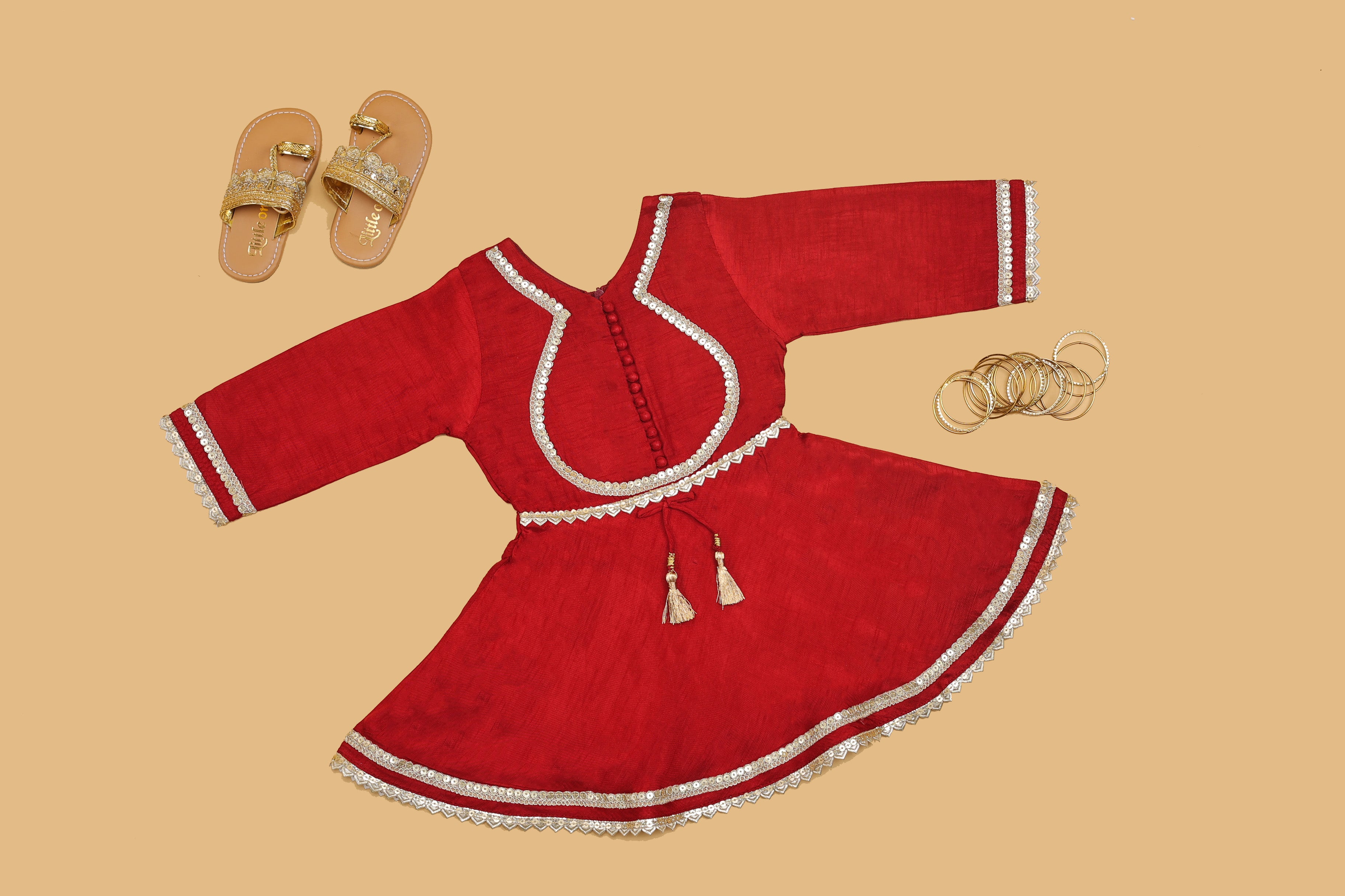 Maroon Embellished Long Frock - Girls