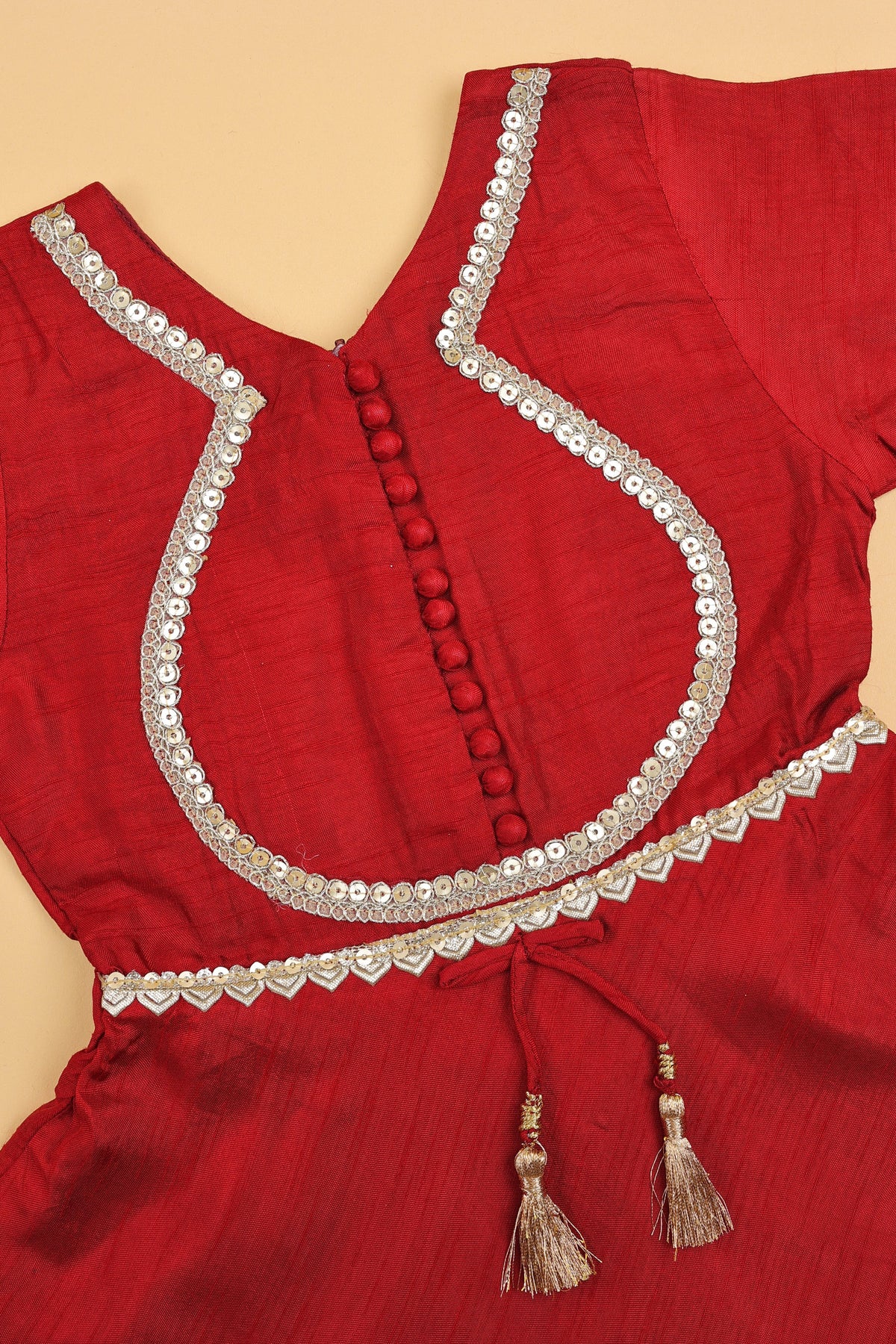 Maroon Embellished Long Frock - Girls
