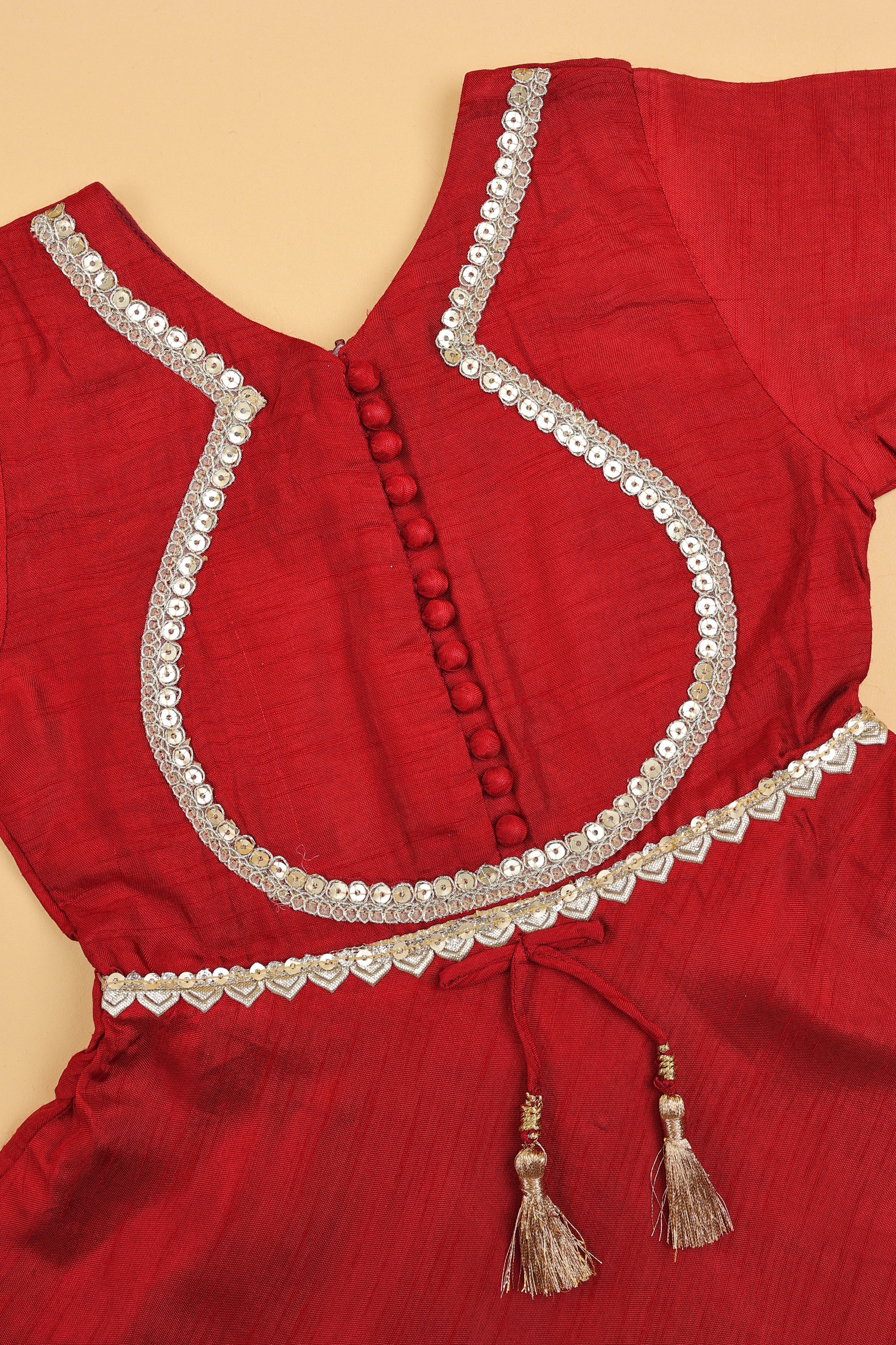 Maroon Embellished Long Frock - Girls