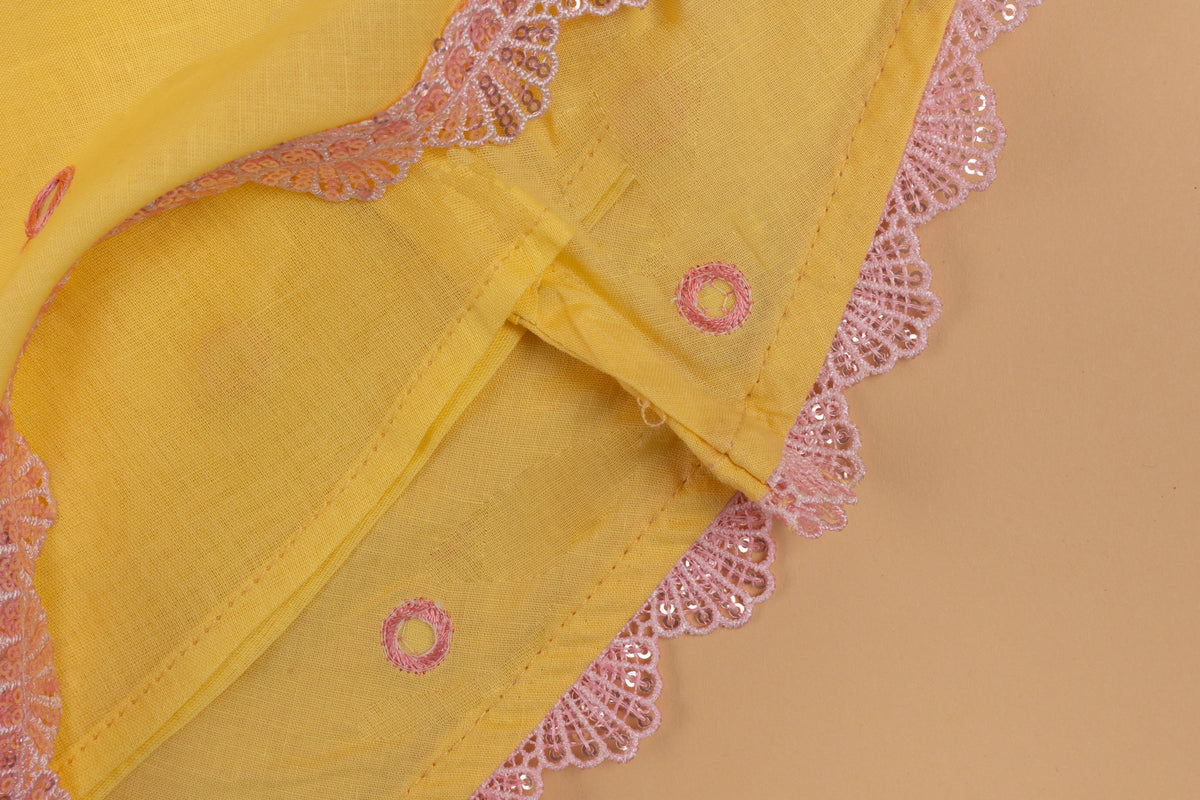 Yellow Mirror Work Kurti & Tulip Pant - Girls