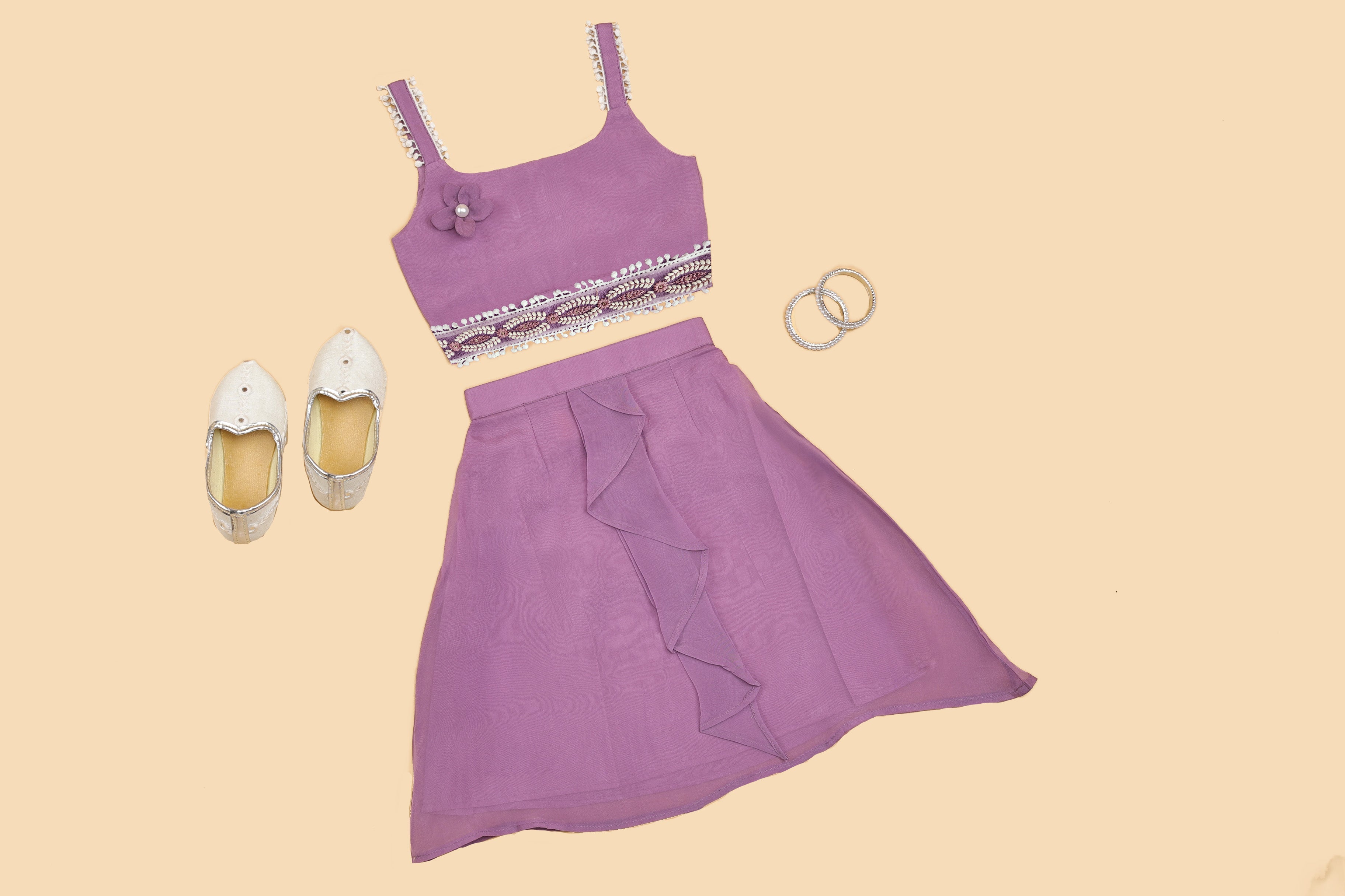 Mauve Embellished Lehenga Choli - Girls