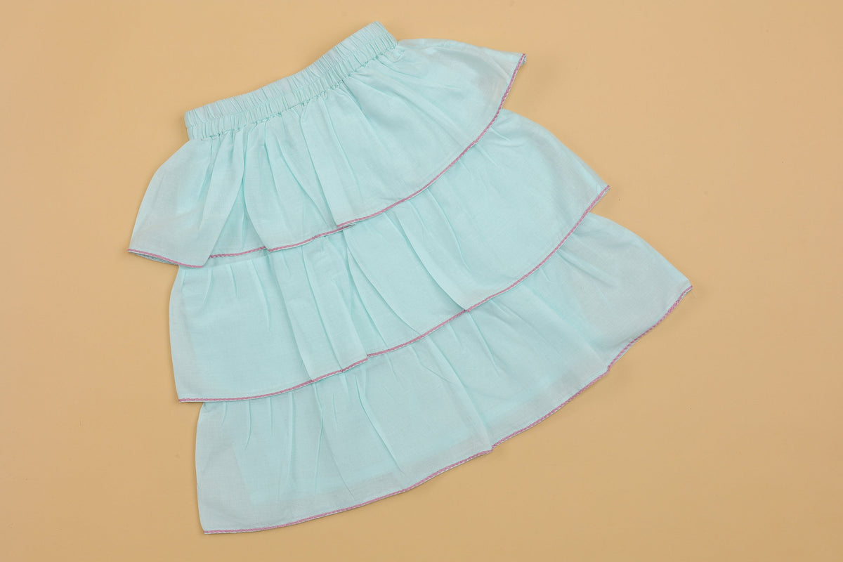 Blue Embroidered Lehenga Choli - Girls