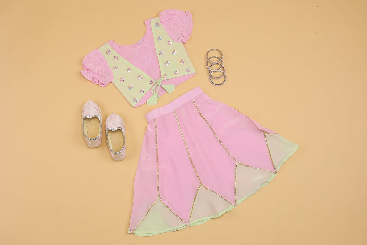 Dual Tone Embellished Lehenga Choli - Girls