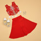 Red Embroidered Crop Top & Palazzo - Girls