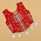Red Embroidered Crop Top & Palazzo - Girls