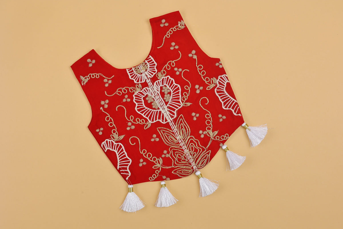 Red Embroidered Crop Top & Palazzo - Girls