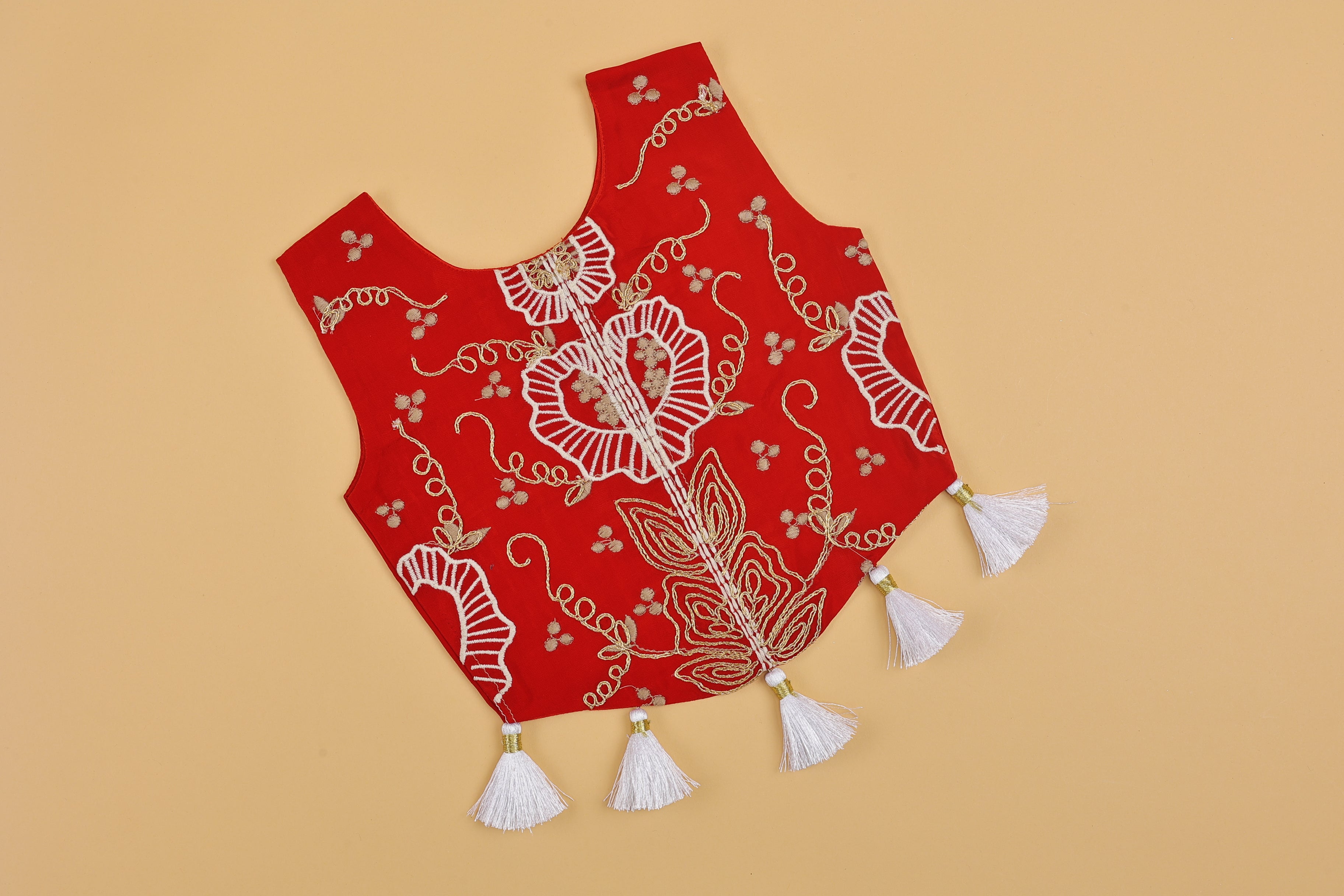 Red Embroidered Crop Top & Palazzo - Girls