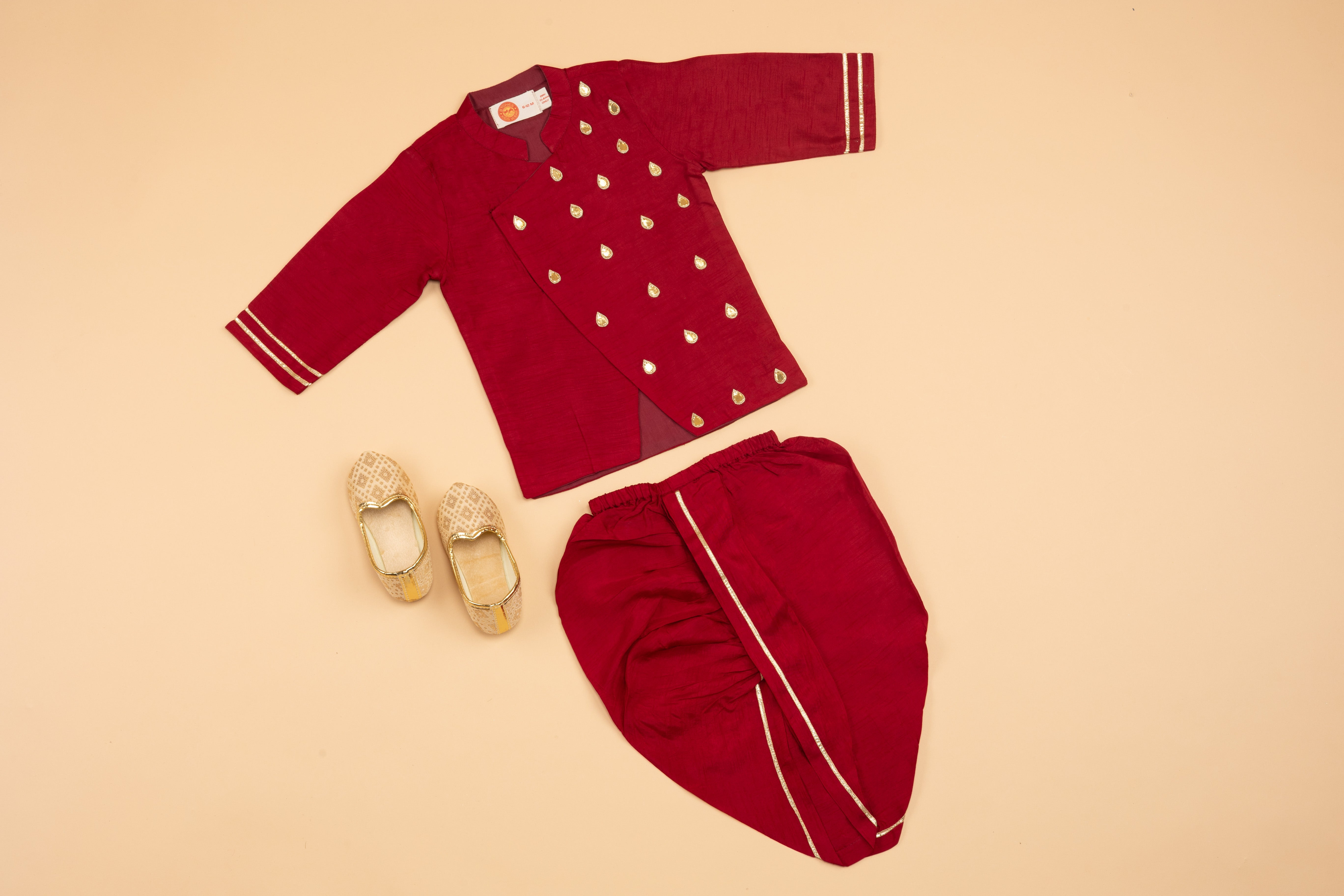 Maroon Embellished Kurta Dhoti - Boys