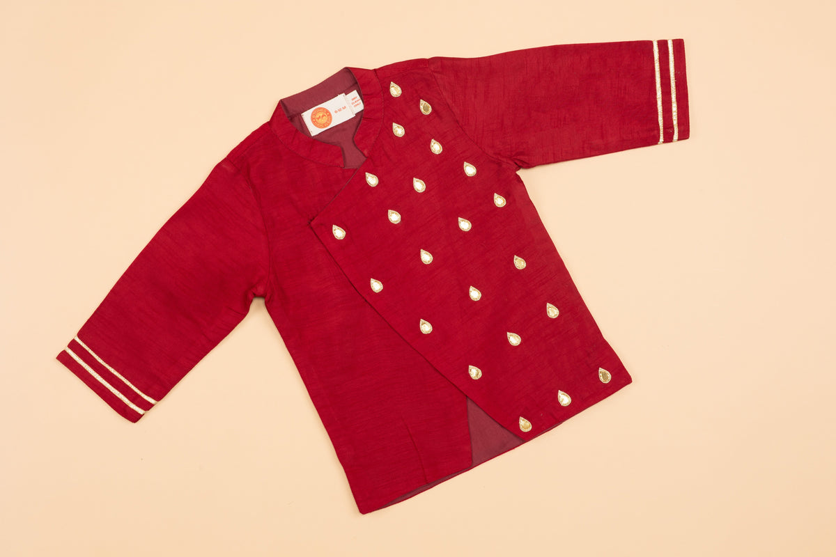 Maroon Embellished Kurta Dhoti - Boys