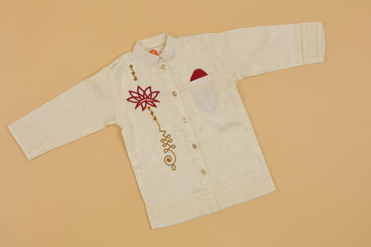 Cream Embroidered Kurta Pyjama - Boys