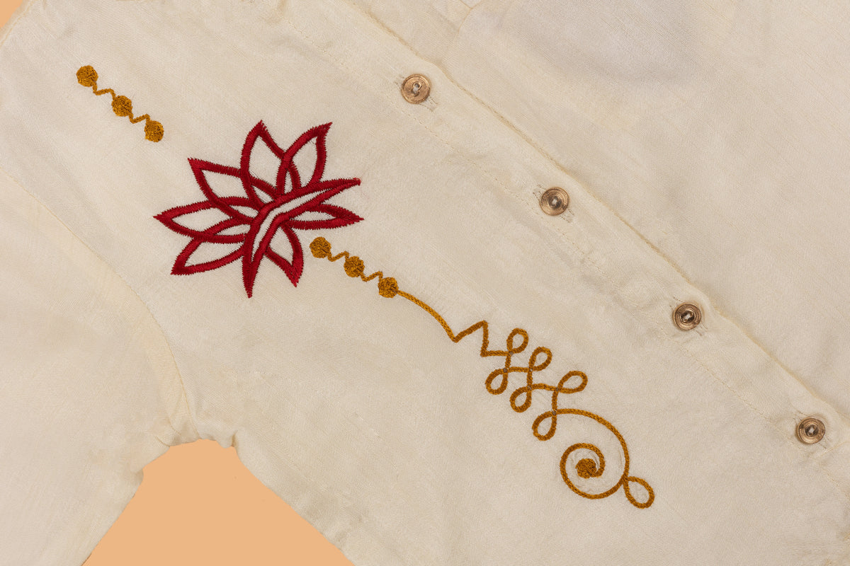 Cream Embroidered Kurta Pyjama - Boys