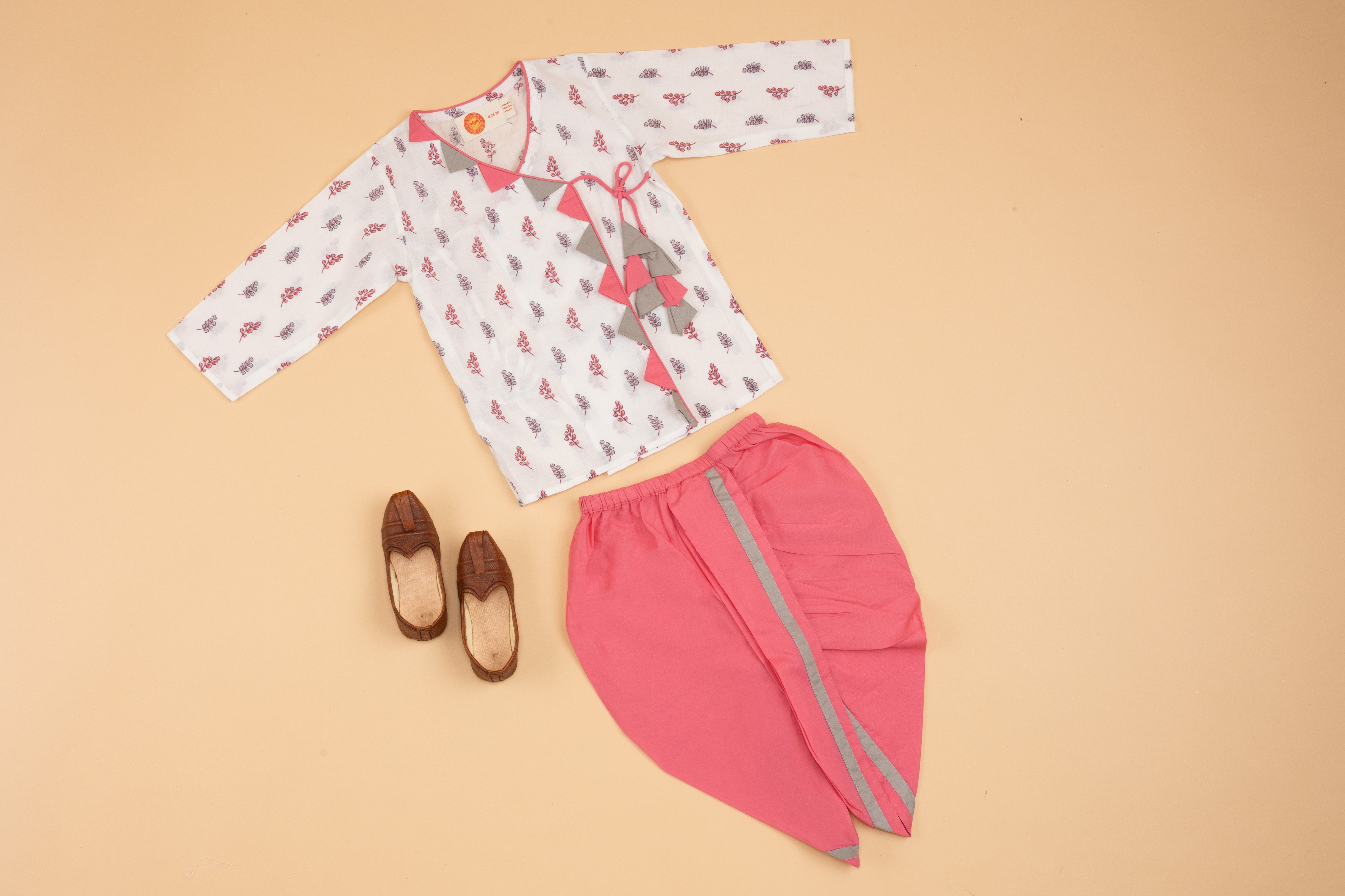 White Printed Kurta Dhoti - Boys