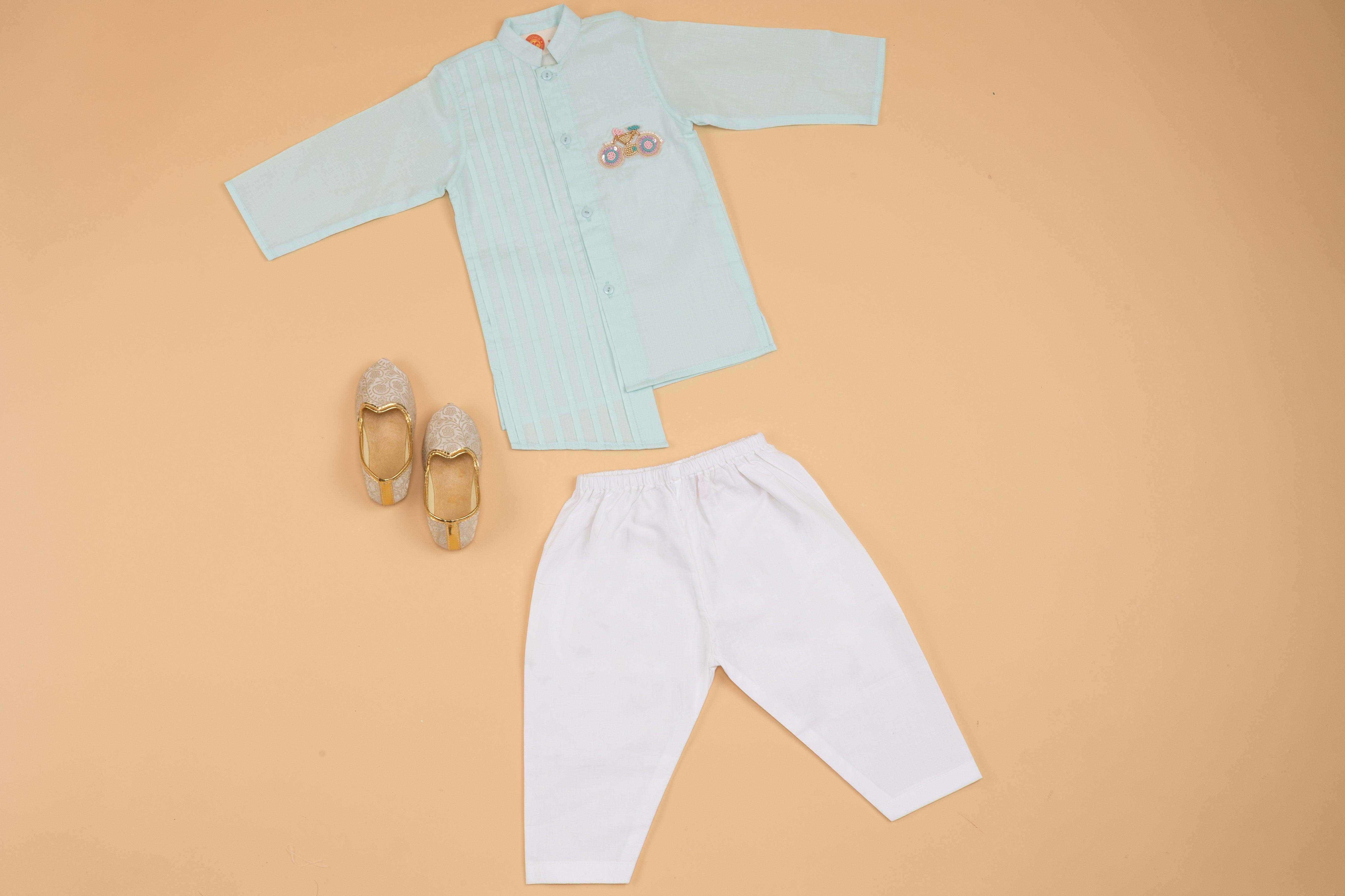 Blue Embellished Kurta Pyjama - Boys