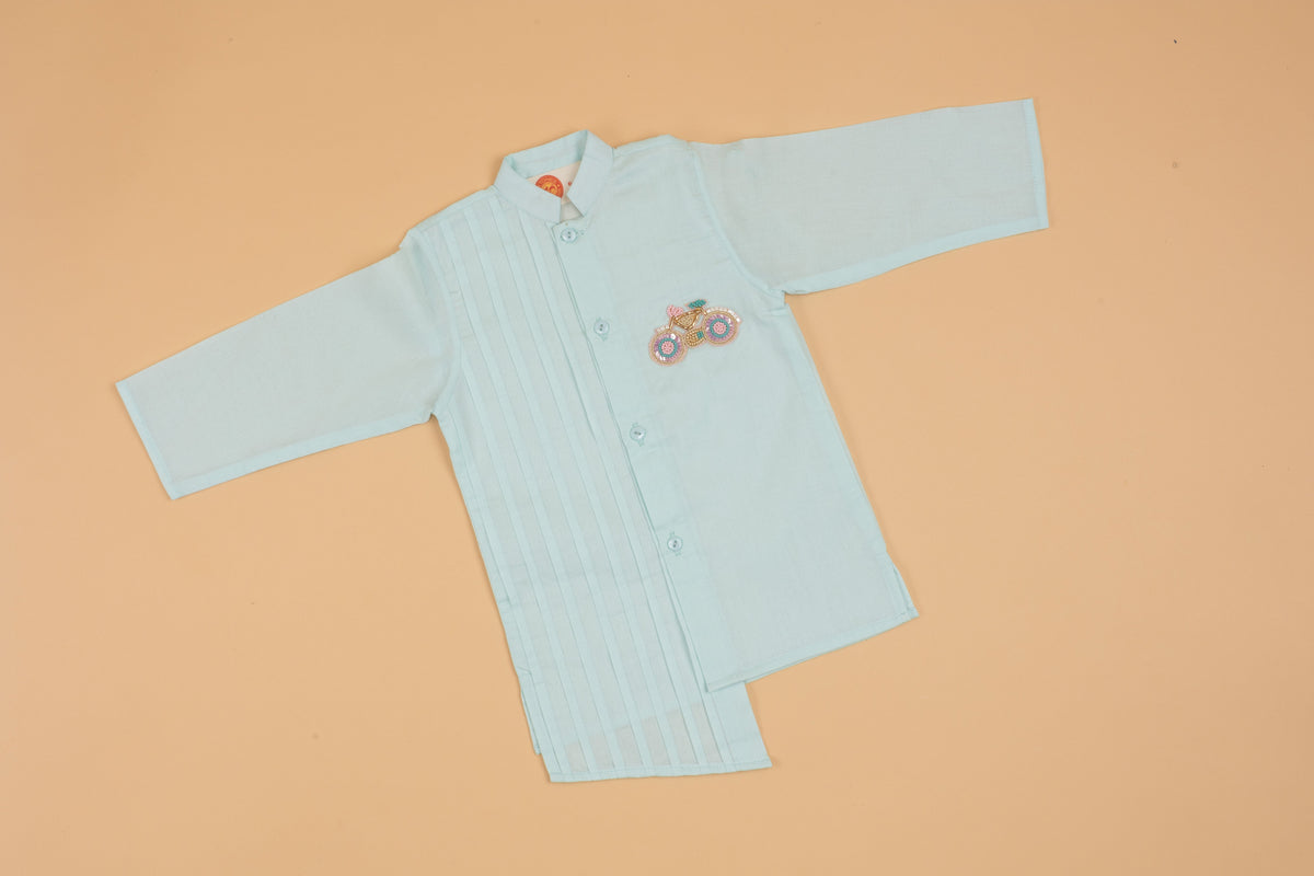 Blue Embellished Kurta Pyjama - Boys
