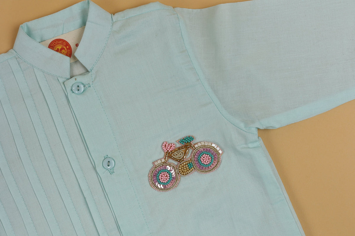 Blue Embellished Kurta Pyjama - Boys