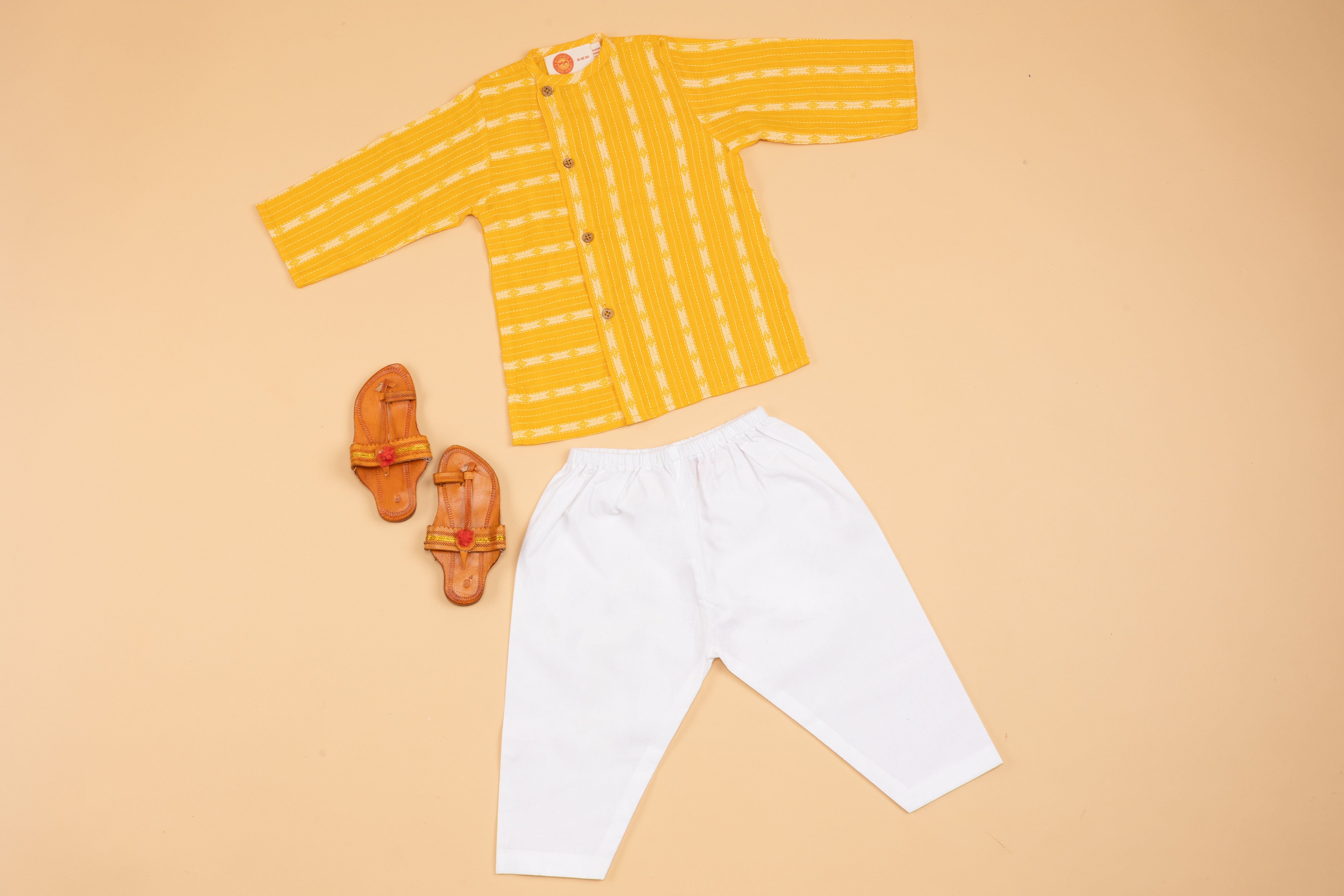 Mustard Kantha Kurta Pyjama - Boys