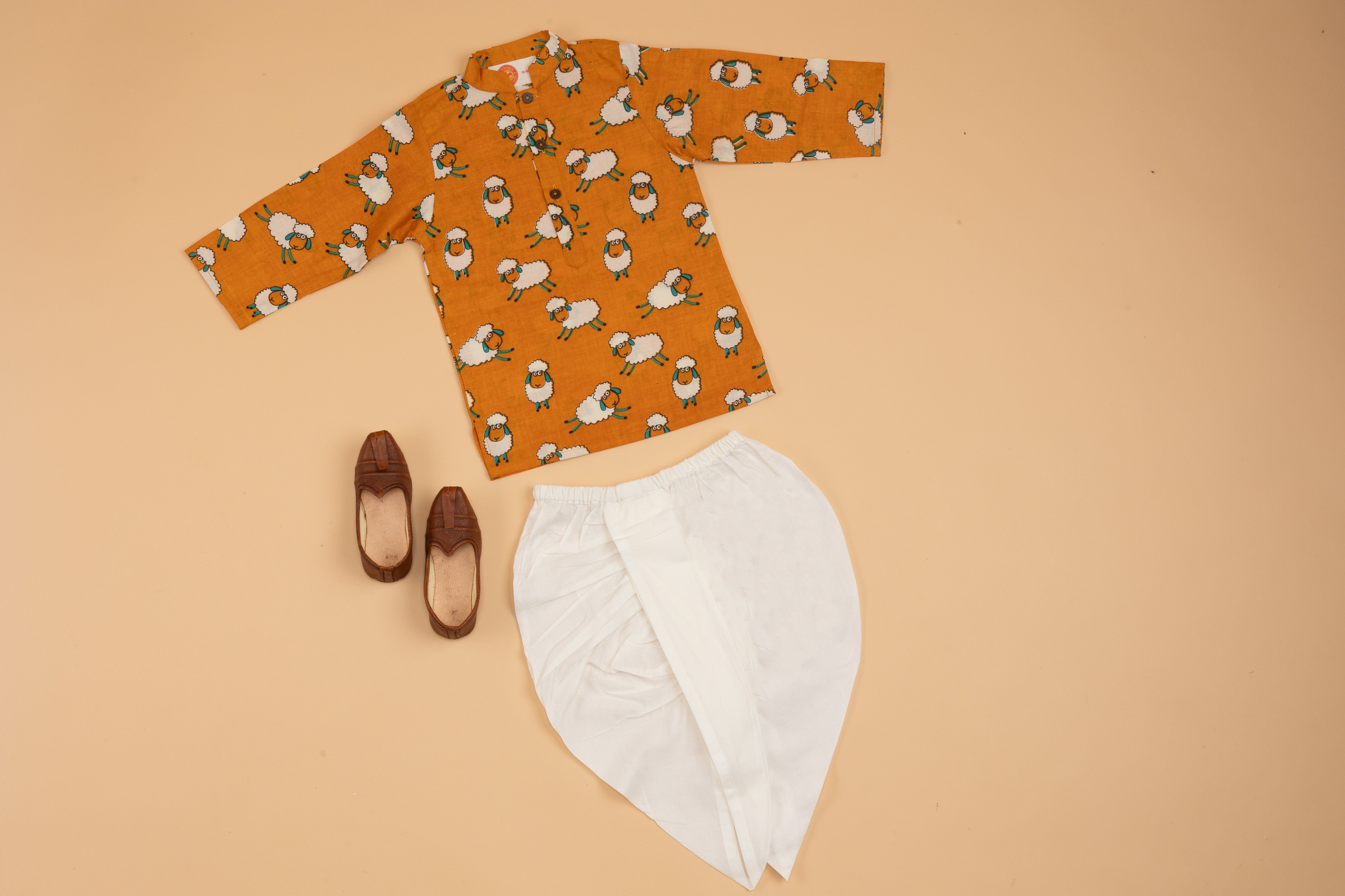 Sheep Printed Kurta Dhoti - Boys