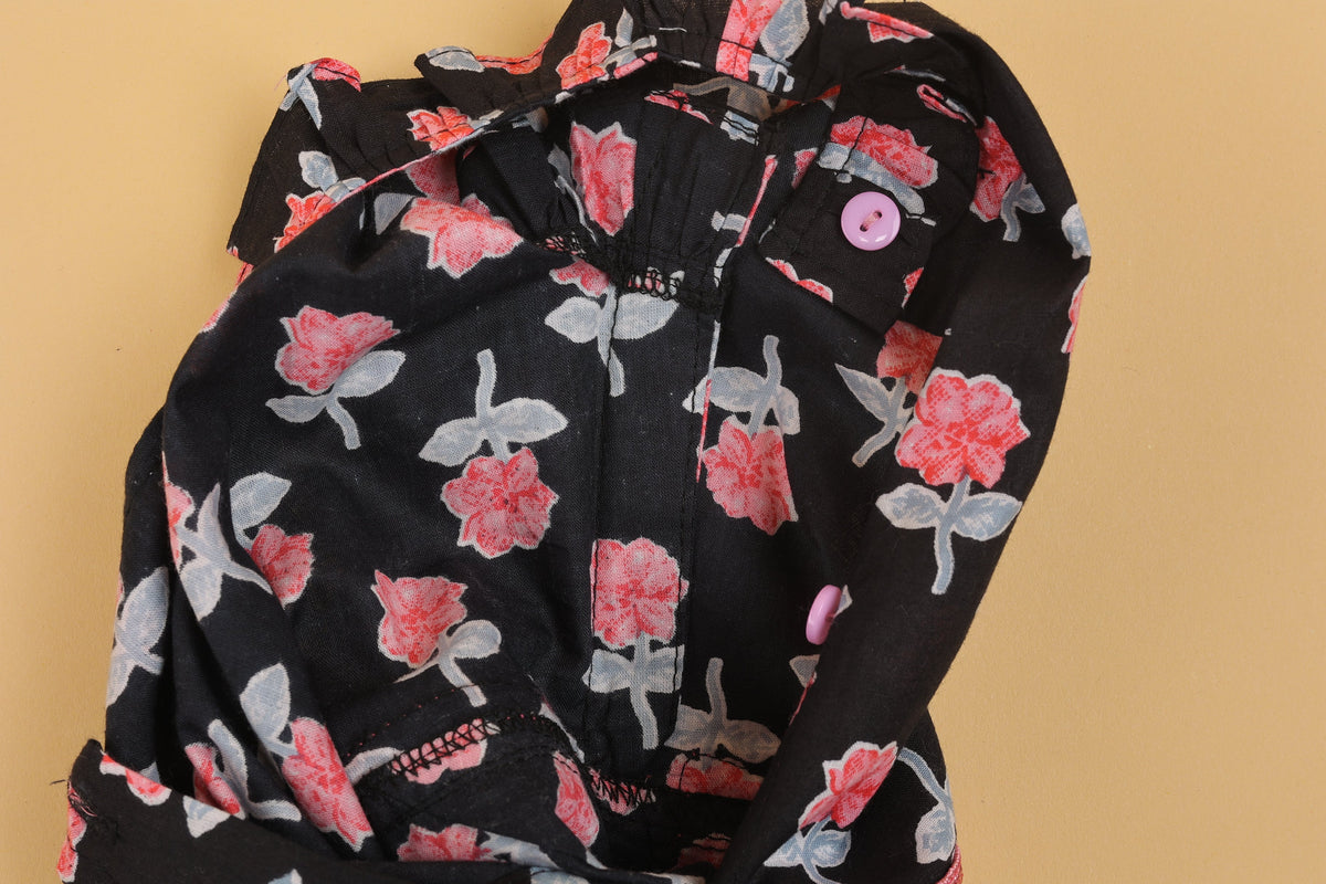 Black Floral Printed Jumpsuit - Girls