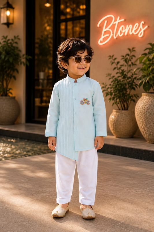 Blue Embellished Kurta Pyjama - Boys
