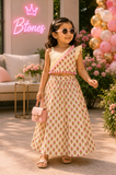 Cream Floral Printed Lehenga Choli - Girls
