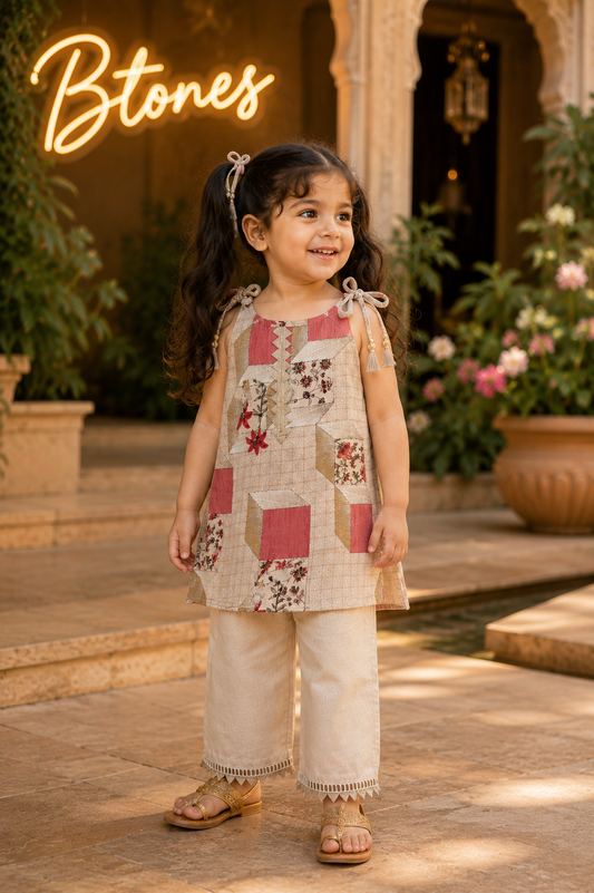 Khadi Block Print Kurti Palazzo - Girls