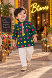 Green Mirror Lace Kurta Pyjama - Boys