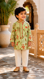 Tea Green Floral Print Kurta Pyjama - Boys