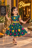 Green Mirror Work Frock - Girls