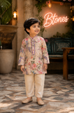 Peach Floral Print Kurta Pyjama - Boys