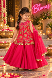 Pink Brocade Kurti Palazzo with Dupatta - Girls
