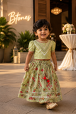 Tea Green Floral Print Lehenga Choli - Girls