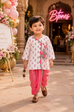 White Printed Kurta Dhoti - Boys